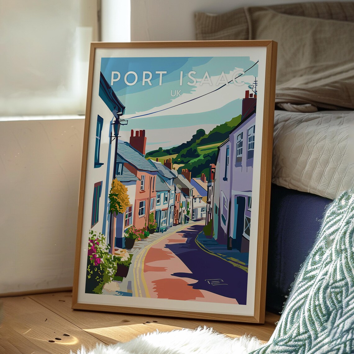 Port Isaac Travel Poster, Cornwall Coast Art - Image 3