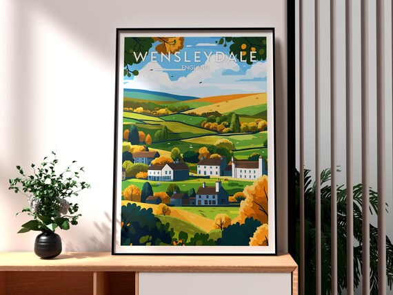 Wensleydale England Rolling Green Hills Farm Cottages Autumn Valley Poster