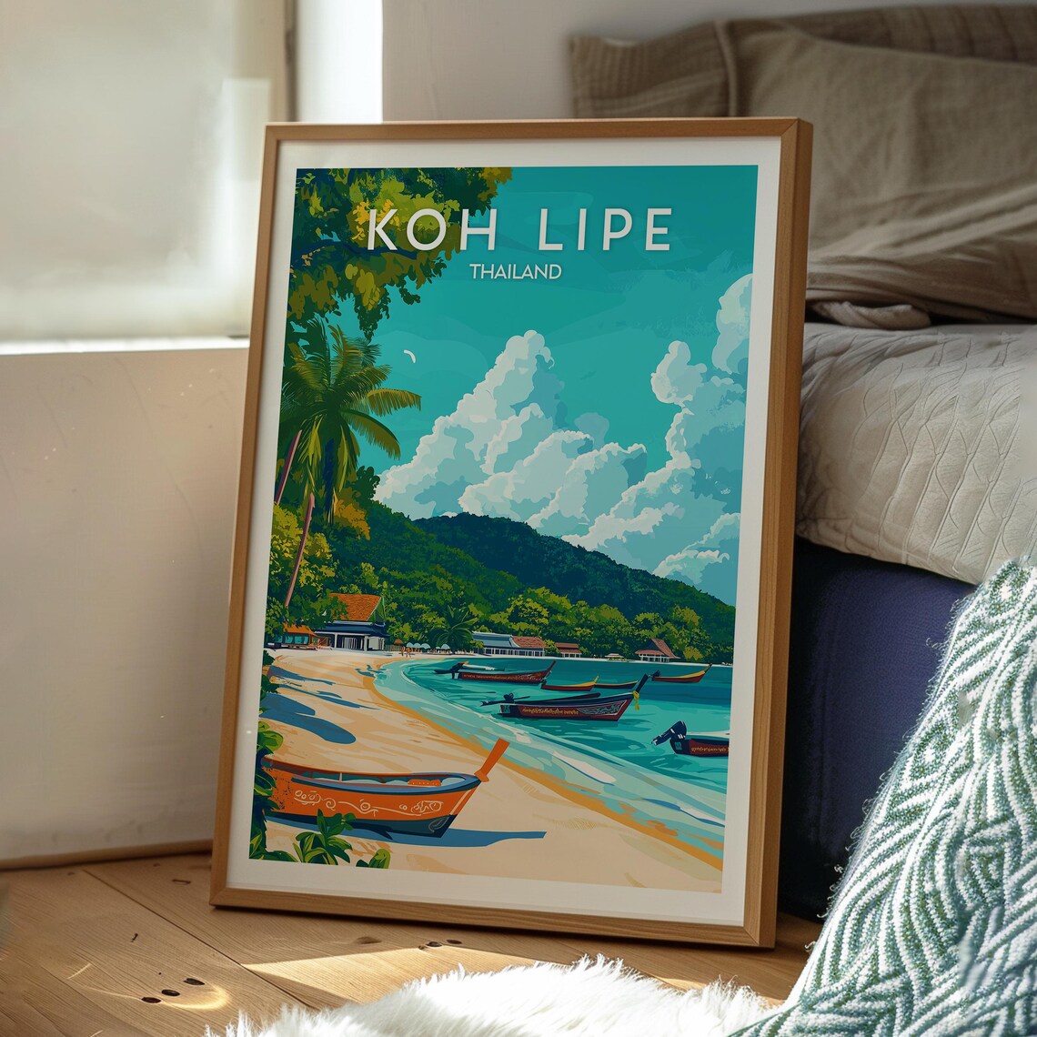 Koh Lipe Thailand Island Longtail Boats Turquoise Bay Travel Poster - Image 3