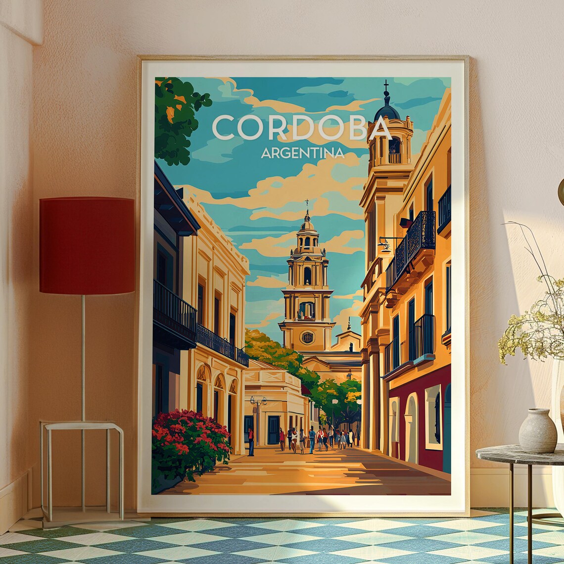 Cordoba Argentina Colonial Street With Cathedral Towers Travel Poster - Image 2