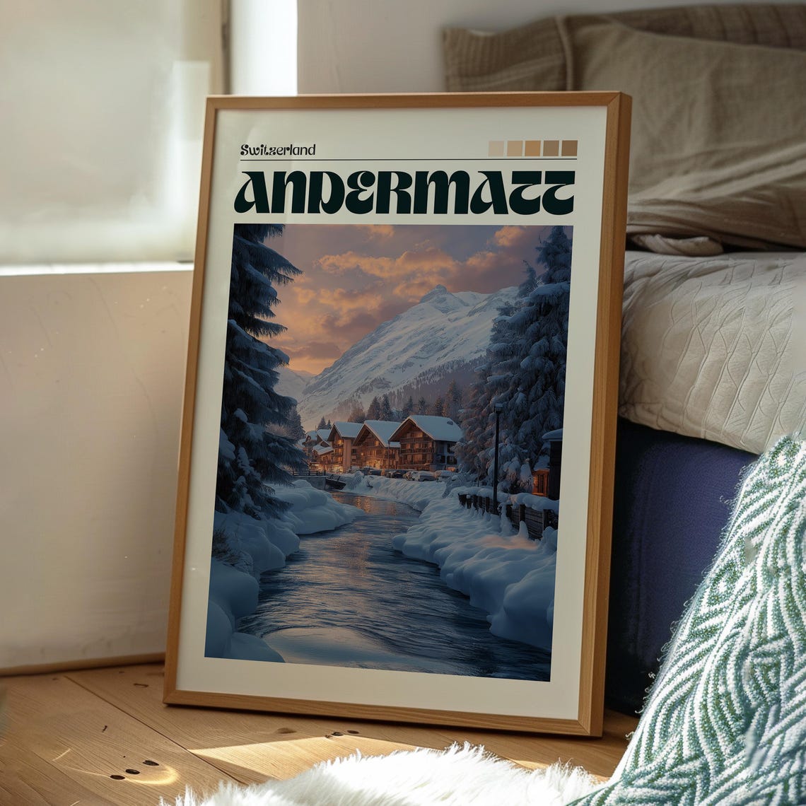 Andermatt Switzerland Snowy Alpine Village Vintage Travel Poster - Image 3