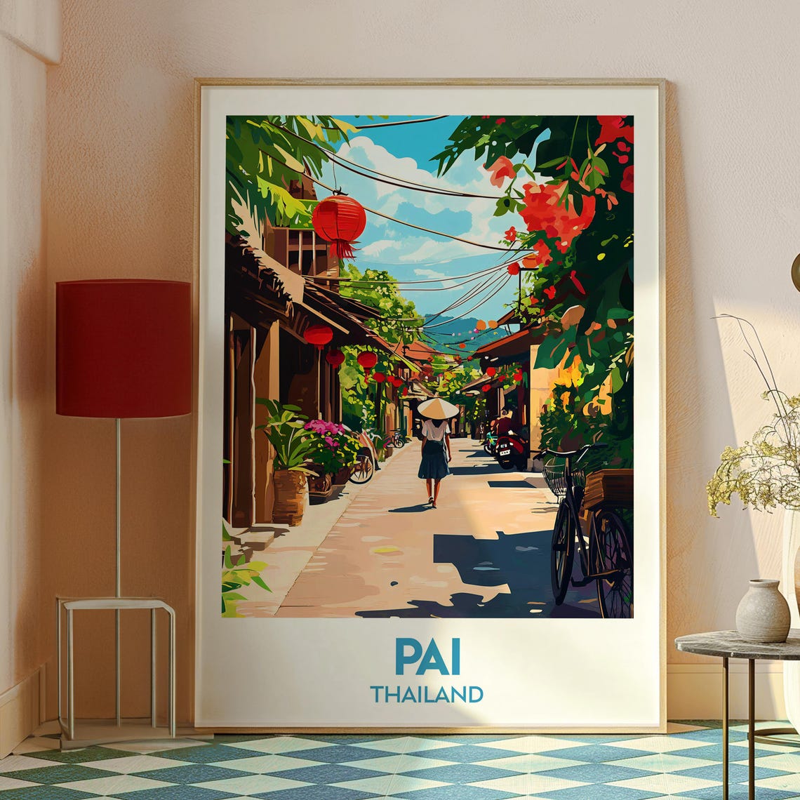Pai Thailand Vintage Street Lanterns Travel Illustration Poster - Image 2