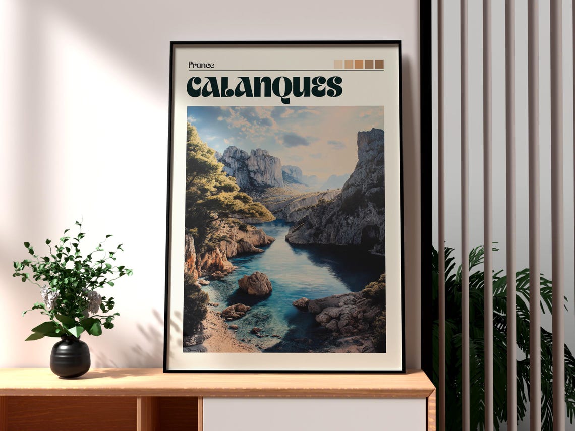 Calanques France Turquoise Cove Limestone Cliffs Travel Poster