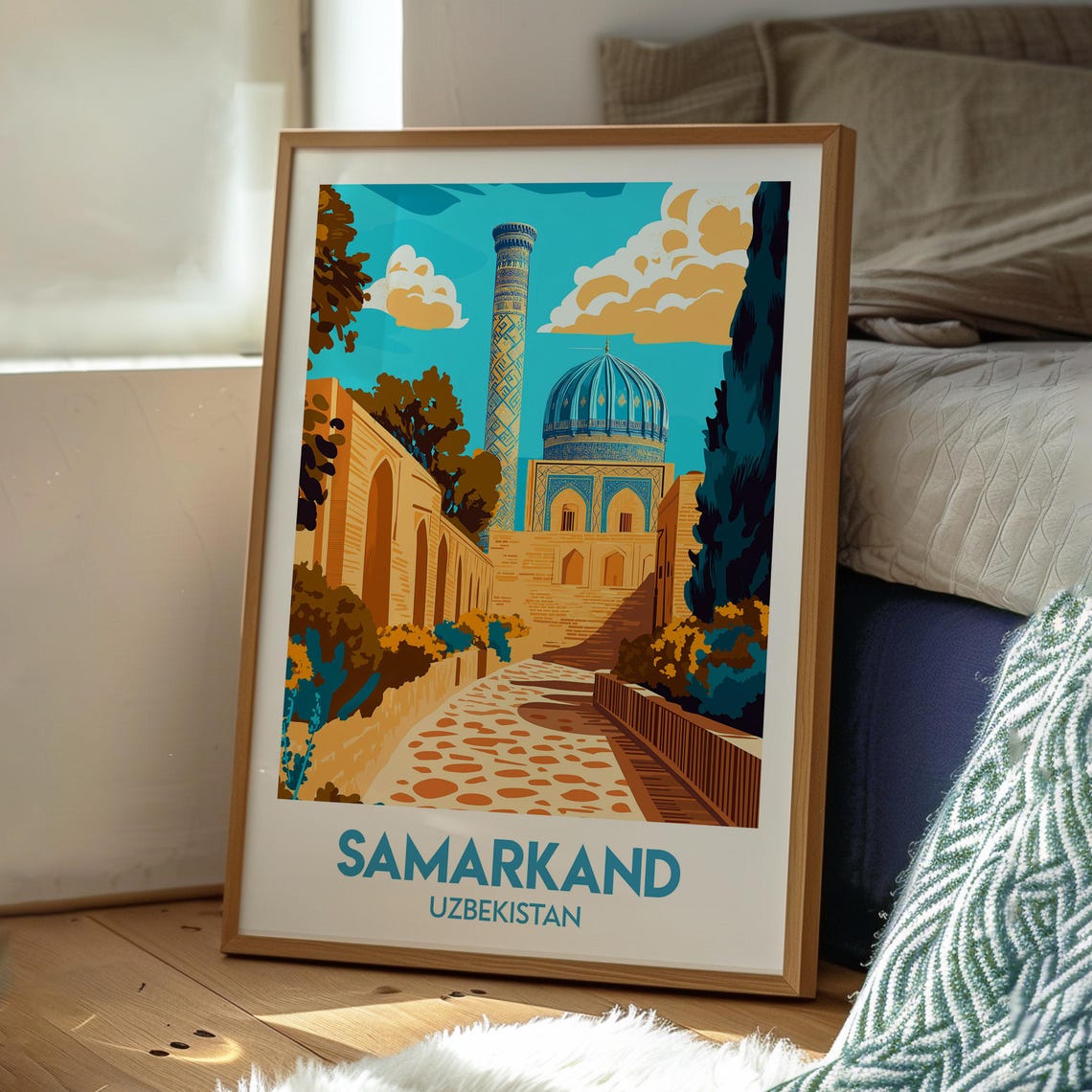 Samarkand Uzbekistan Blue Dome Mosque Courtyard Retro Travel Poster - Image 3