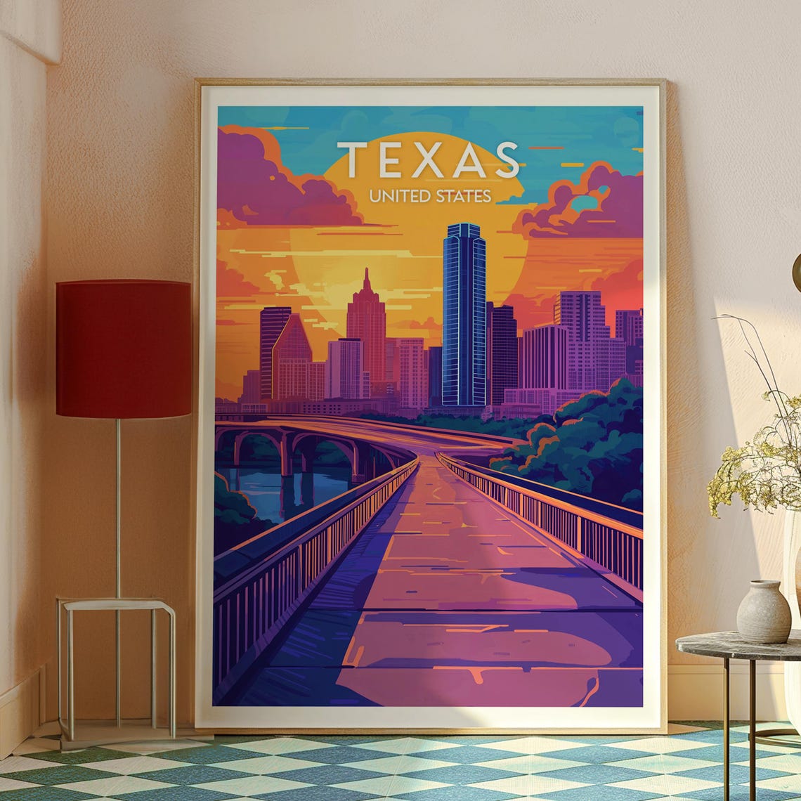 Texas United States Austin City Skyline Orange Sunset Travel Poster - Image 2