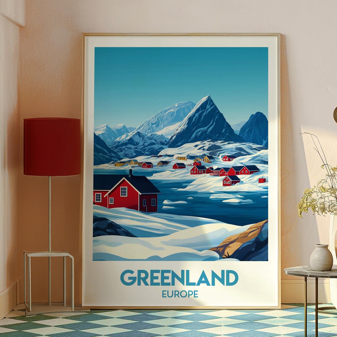Greenland Europe Snowy Fjord Red Houses Arctic Village Vintage Poster - Image 2