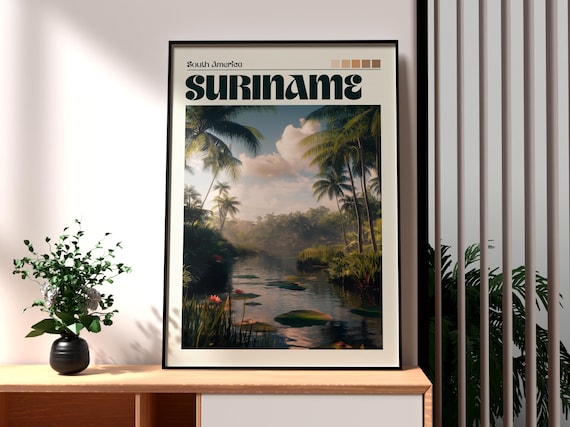 Suriname South America Palm Lagoon Water Lilies Tropical Nature Poster