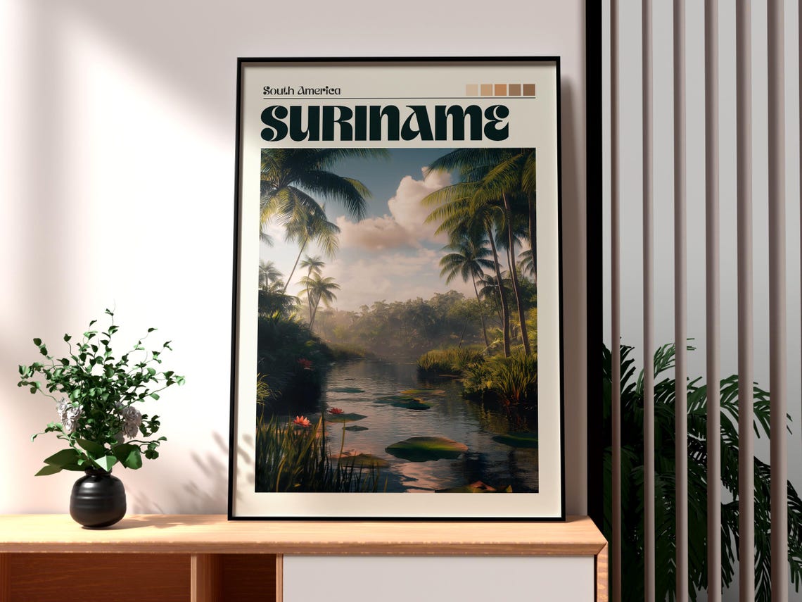 Suriname South America Palm Lagoon Water Lilies Tropical Nature Poster