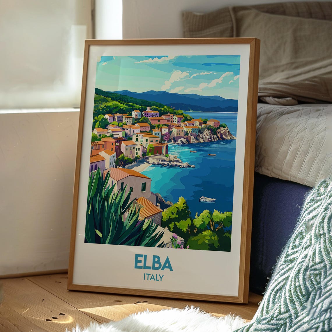 Elba Italy Vintage Travel Poster Mediterranean Coast Town Scene - Image 3