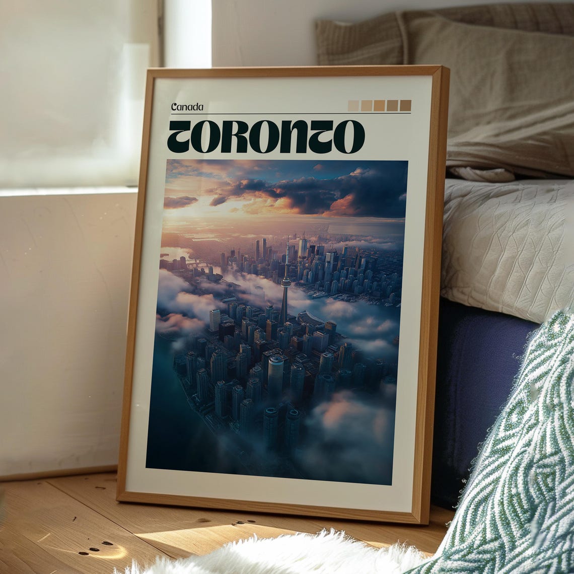 Toronto Canada CN Tower Aerial Skyline Sunset Clouds Travel Poster - Image 3