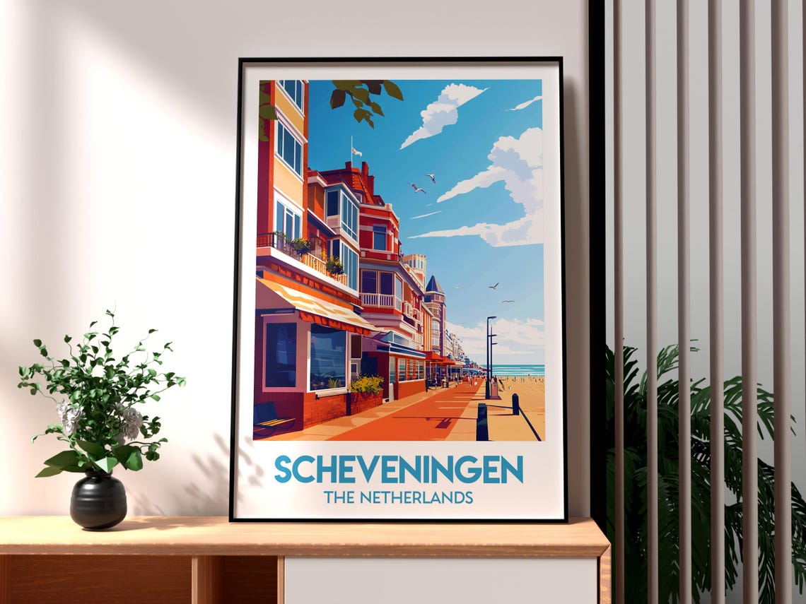 Scheveningen The Netherlands Beach Boulevard Retro Travel Poster