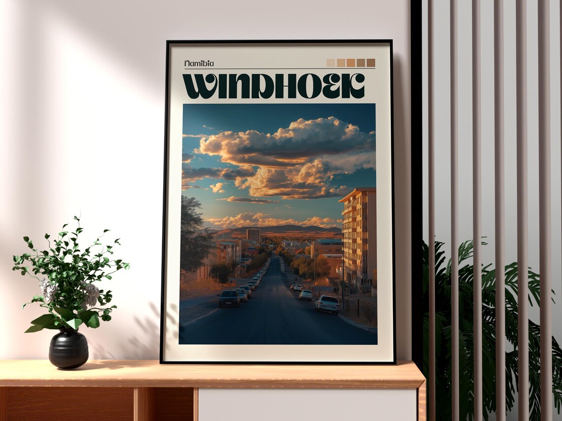 Windhoek Namibia City Street Golden Sunset Africa Travel Poster