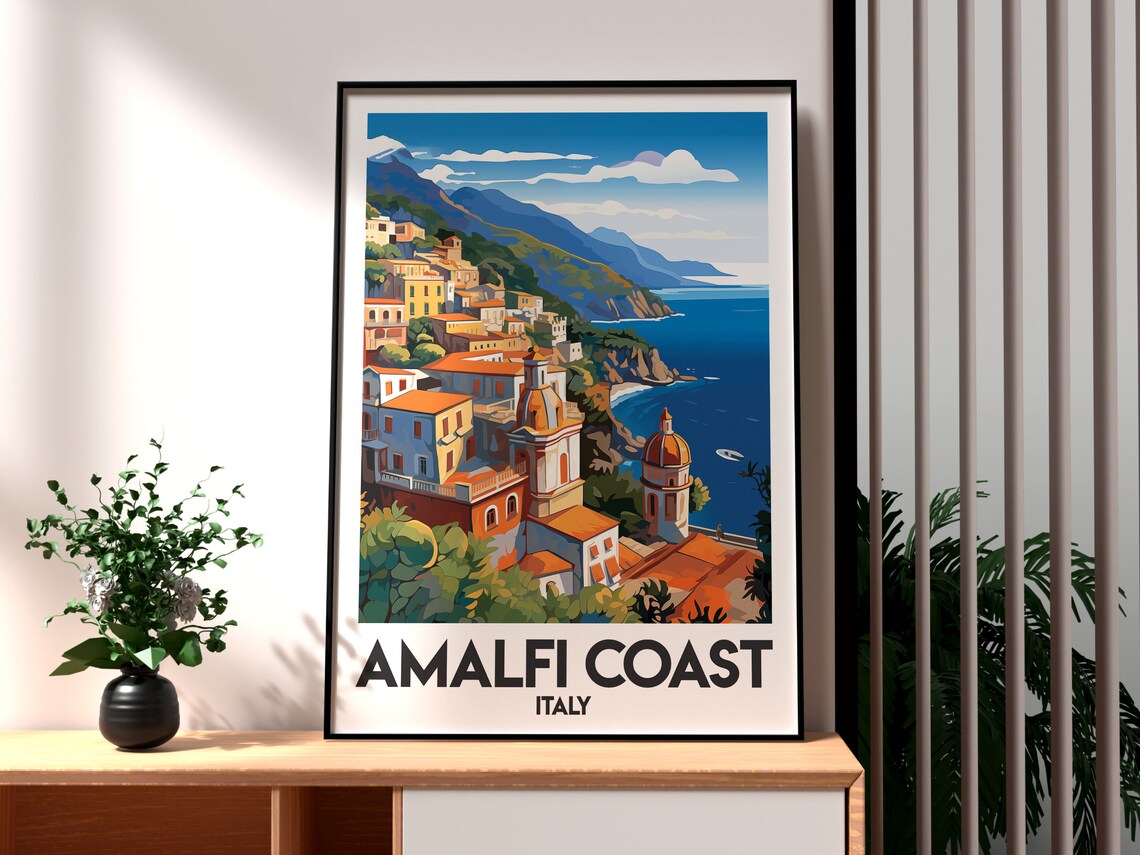 Amalfi Coast Italy Cliffside Positano Village Sea View Travel Poster