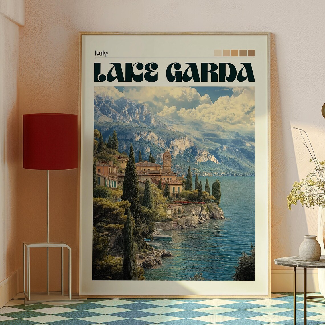 Lake Garda Italy Lakeside Village Cypress Trees Mountain Poster - Image 2