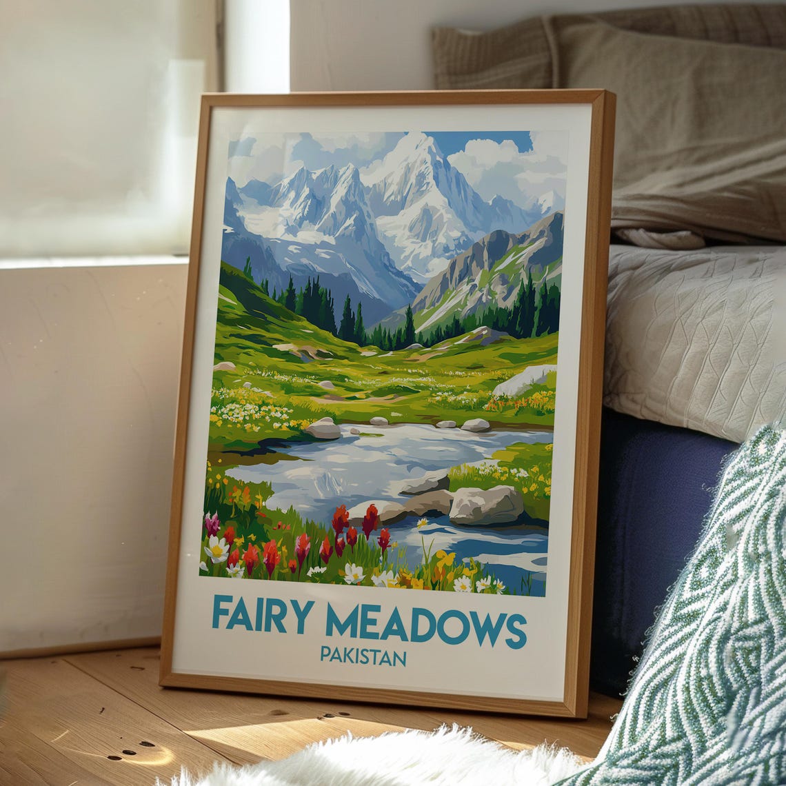 Fairy Meadows Pakistan Snowy Peak Wildflower Meadow Travel Poster - Image 3