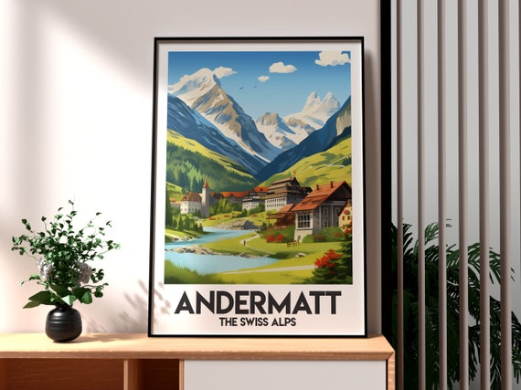 Andermatt Poster Swiss Alps Print Wall Art Switzerland Skiing