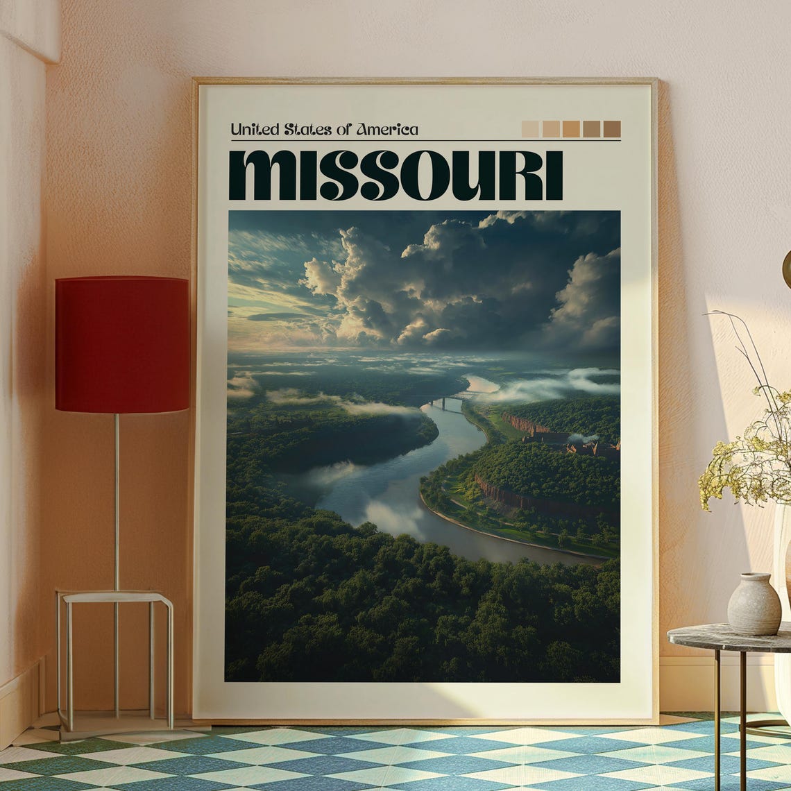 Missouri USA River Bend Forest Valley Aerial Clouds Art Poster - Image 2