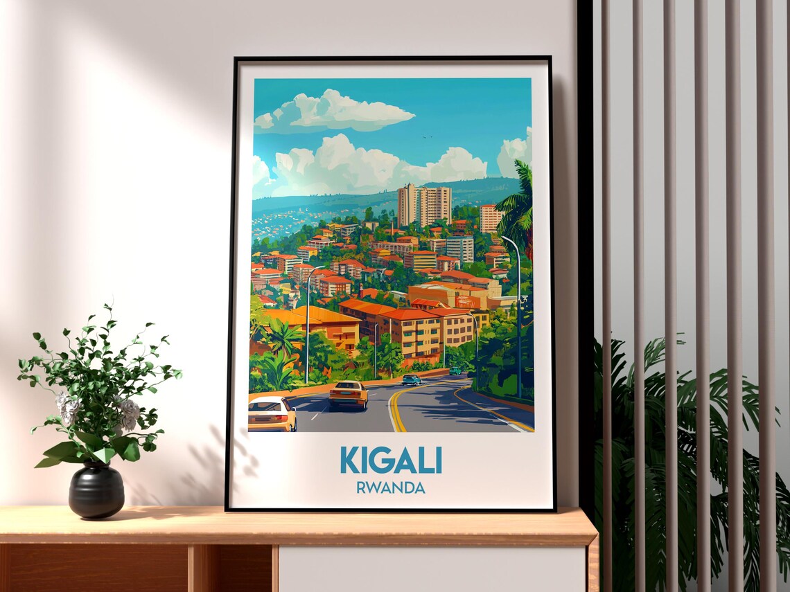 Kigali Rwanda City Skyline Hills Urban Street Vintage Travel Poster