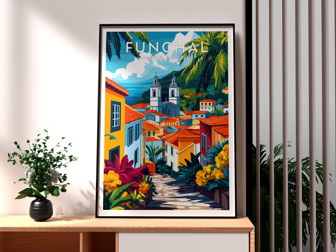 Funchal Madeira Portugal Colorful Old Town Church Towers Poster