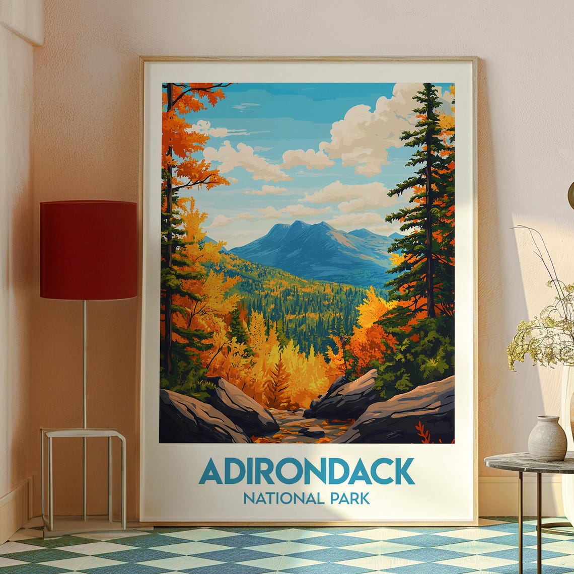 Adirondack National Park Autumn Mountains Illustration Art Poster - Image 2