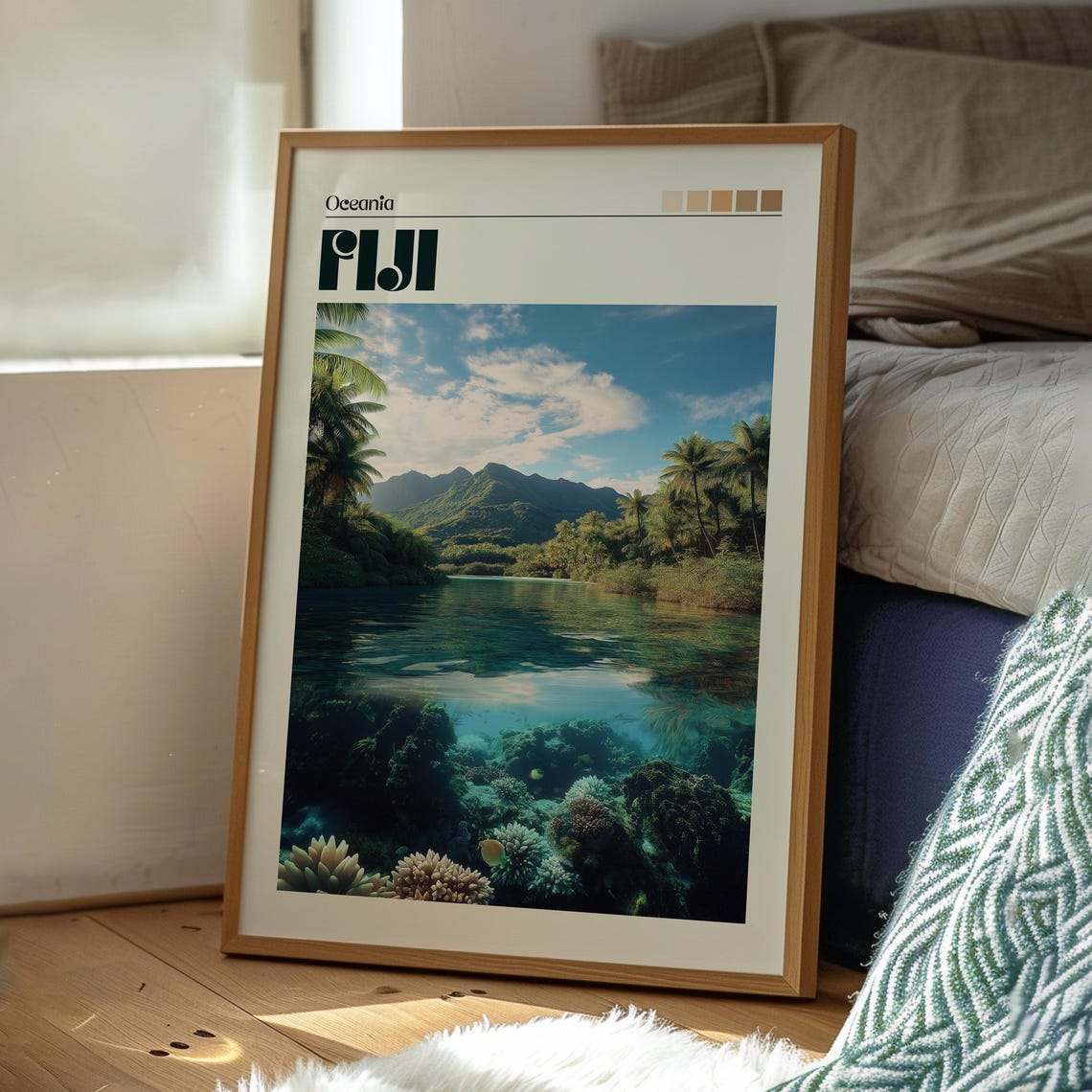 Fiji South Pacific Coral Reef Split View Photo Travel Art Poster - Image 3