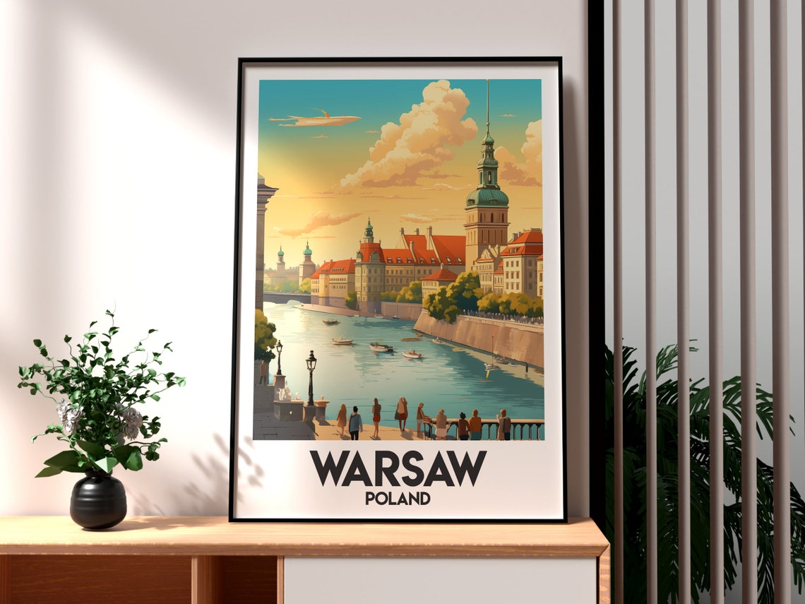 Warsaw Poland Vistula Riverfront Old Town Sunset Travel Poster