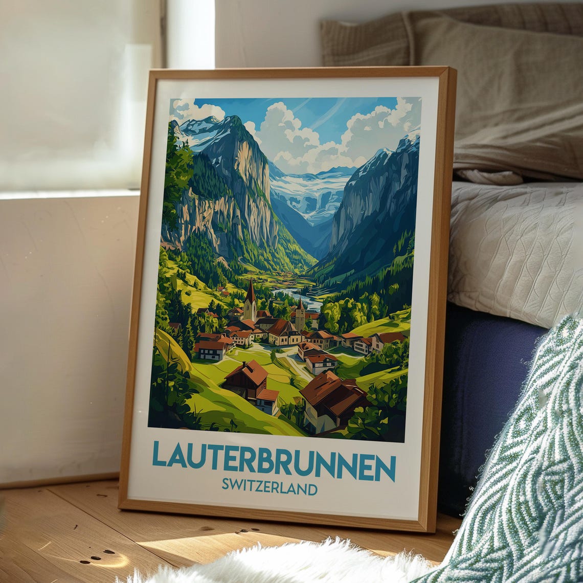 Lauterbrunnen Switzerland Alpine Valley Cliffs Village Chalets Poster