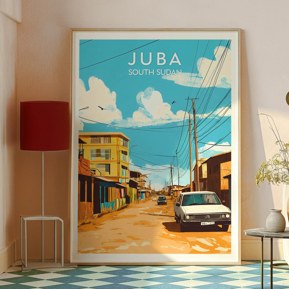 Juba South Sudan Dusty Main Street Car Power Lines African Town Poster - Image 2