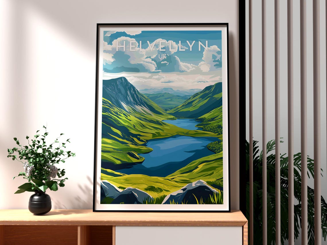Helvellyn Print The Lake District Wall Art Uk Countryside Poster Travel Hiking Walking