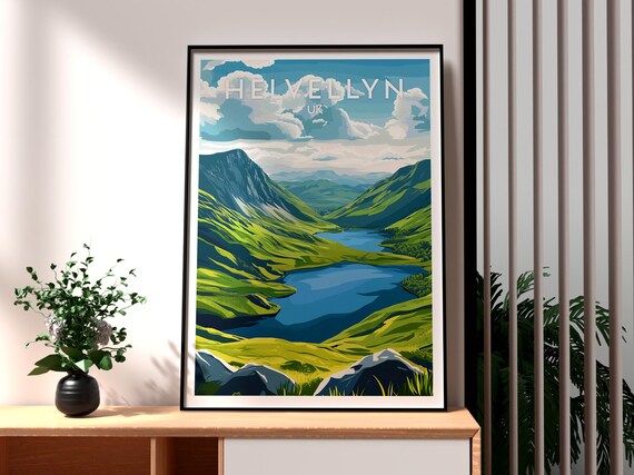 Helvellyn Lake District Mountain Lake Green Valley Hiking View Poster