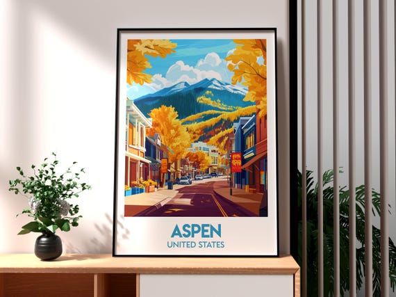 Aspen Poster Colorado Skiing Art Usa Rocky Mountains Wall