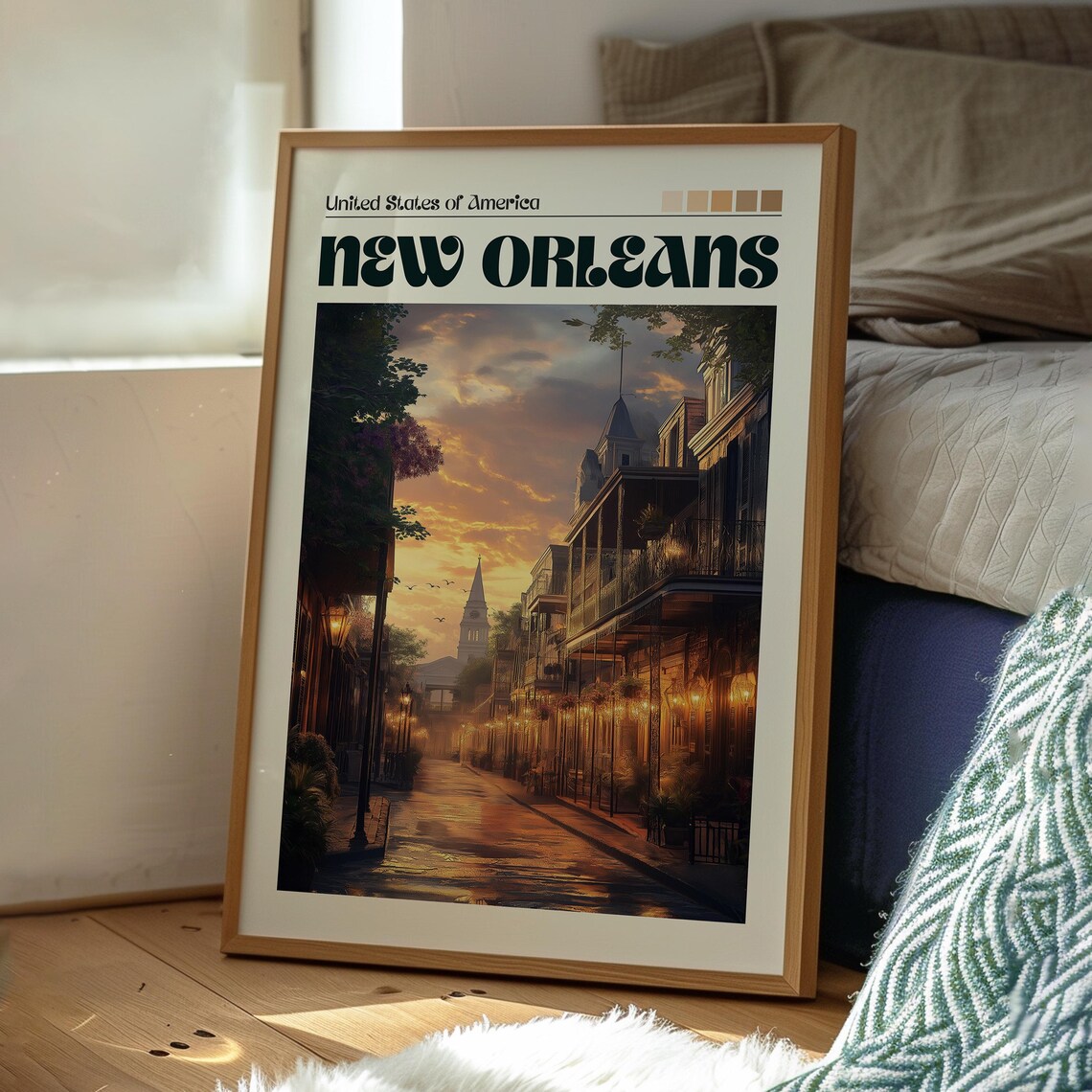 New Orleans USA French Quarter Balcony Street Sunset Travel Poster - Image 3