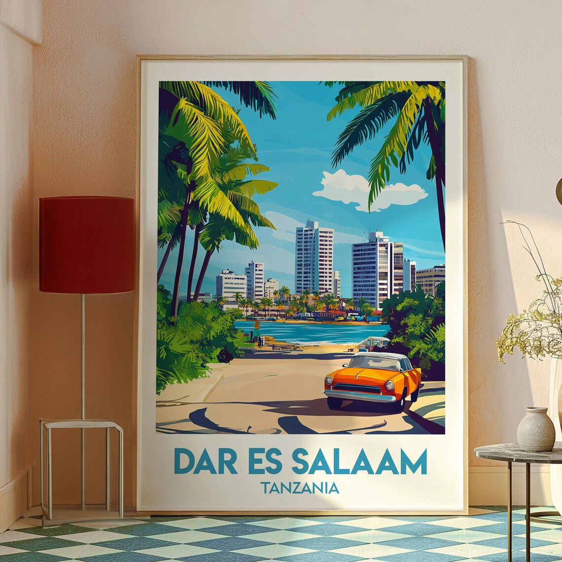 Dar Es Salaam Tanzania Vintage Car Beachfront City Travel Poster - Image 2