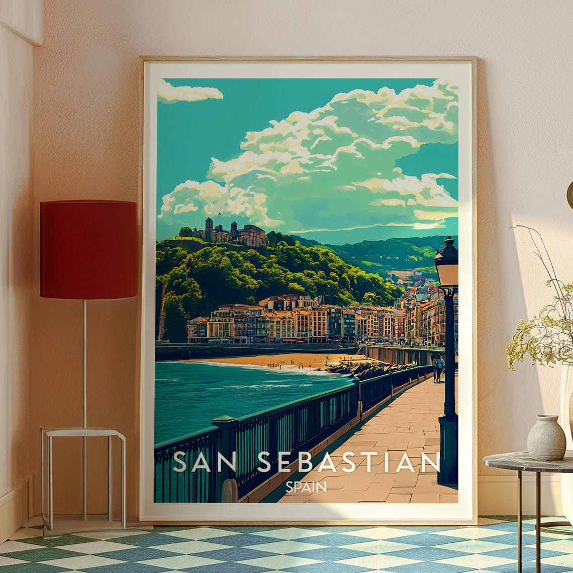 San Sebastian Spain Golden Beach Promenade Bay Coast Travel Poster - Image 2