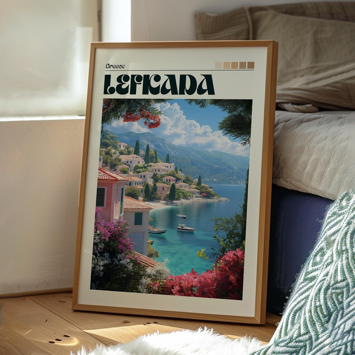 Lefkada Greece Island Village Coast Bougainvillea Travel Poster - Image 3