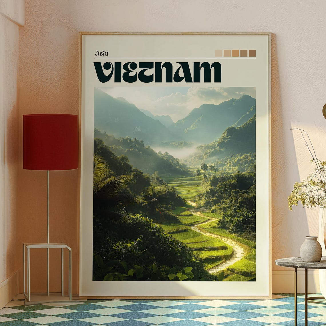 Vietnam Asia Rice Terraces Misty Mountain Valley Green View Poster - Image 2