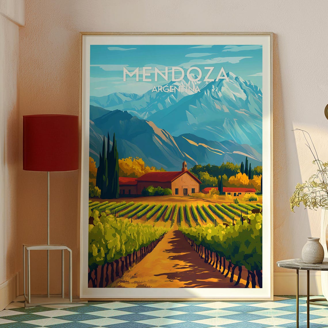 Mendoza Argentina Wine Valley Andes Mountain View Travel Poster - Image 2