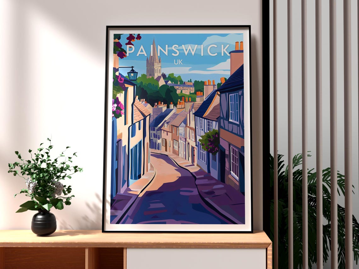 Painswick UK Charming Cotswold Street Church Village Travel Poster