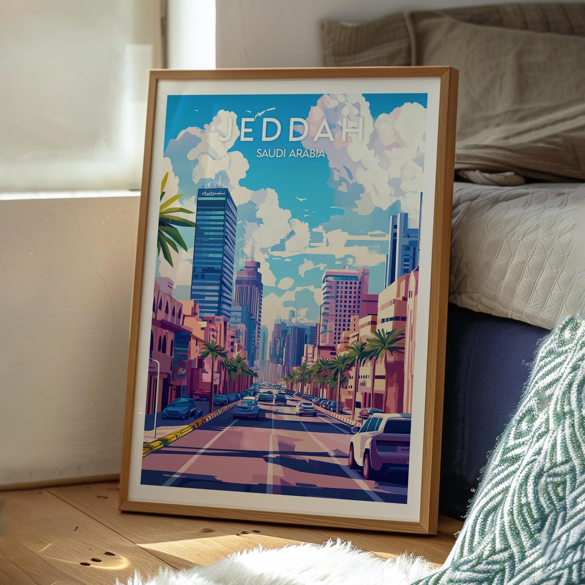 Jeddah Saudi Arabia Vibrant City Street Palm Trees Skyline Poster - Image 3