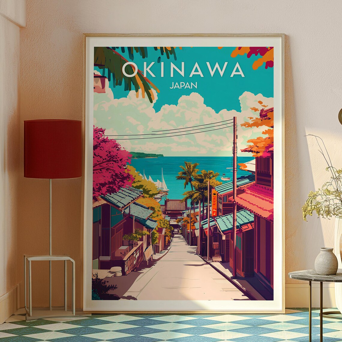 Okinawa Japan Island Street Sea View Illustration Art Poster - Image 2