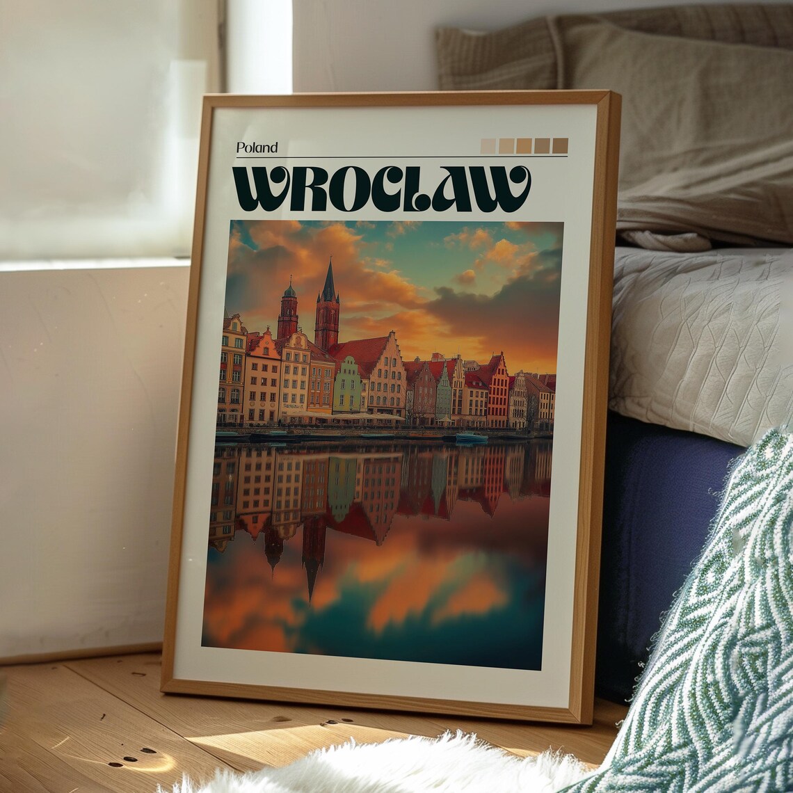 Wroclaw Poland Old Town Riverside Sunset Cityscape Travel Poster - Image 3