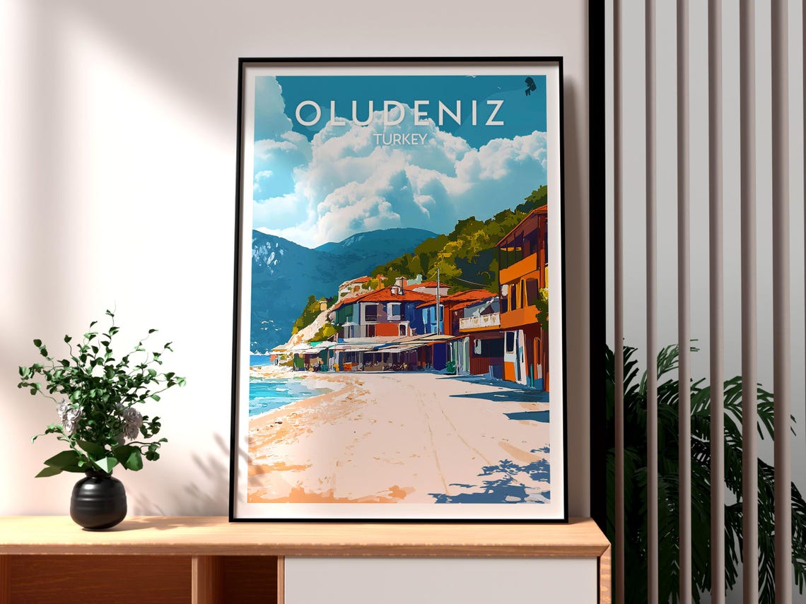 Oludeniz Turkey Beachfront Street Sunny Coastal Town Travel Poster