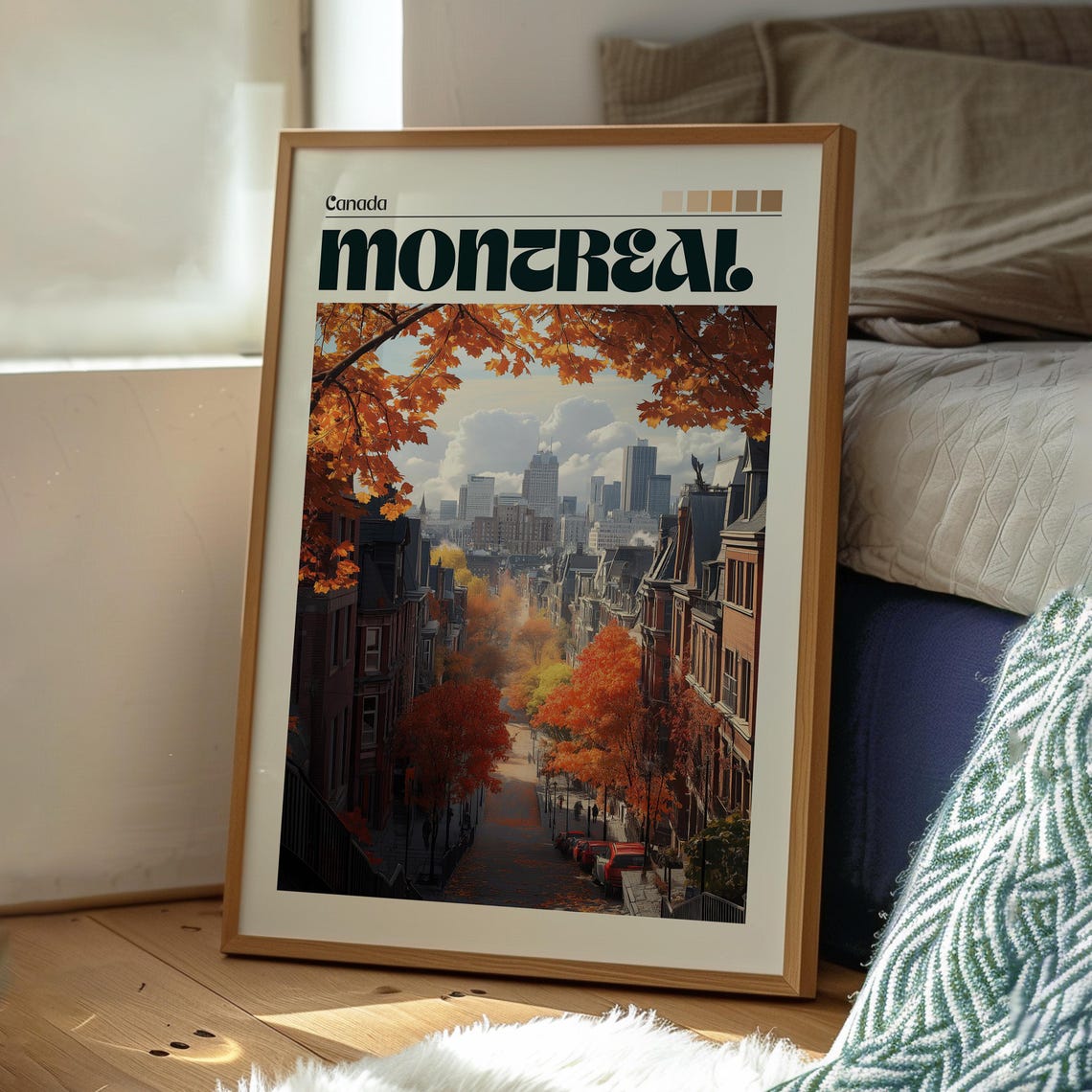 Montreal Canada Autumn City Street Maple Leaves Skyline Poster - Image 3