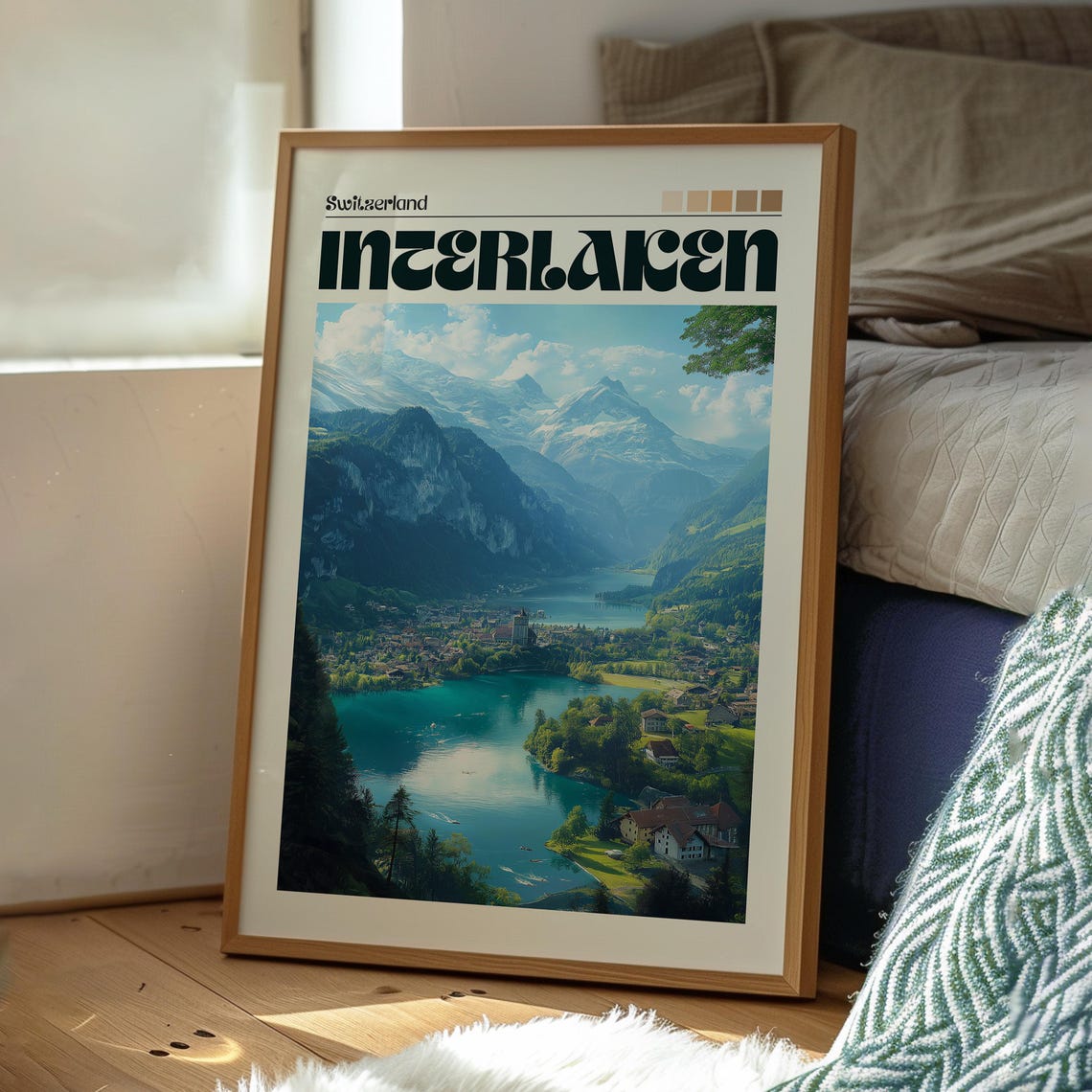 Interlaken Switzerland Lakeside Town Alps Panorama Travel Poster - Image 3