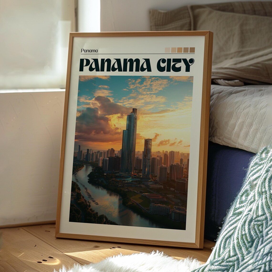 Panama City Panama Modern Skyline River Sunset Aerial View Travel Poster - Image 3