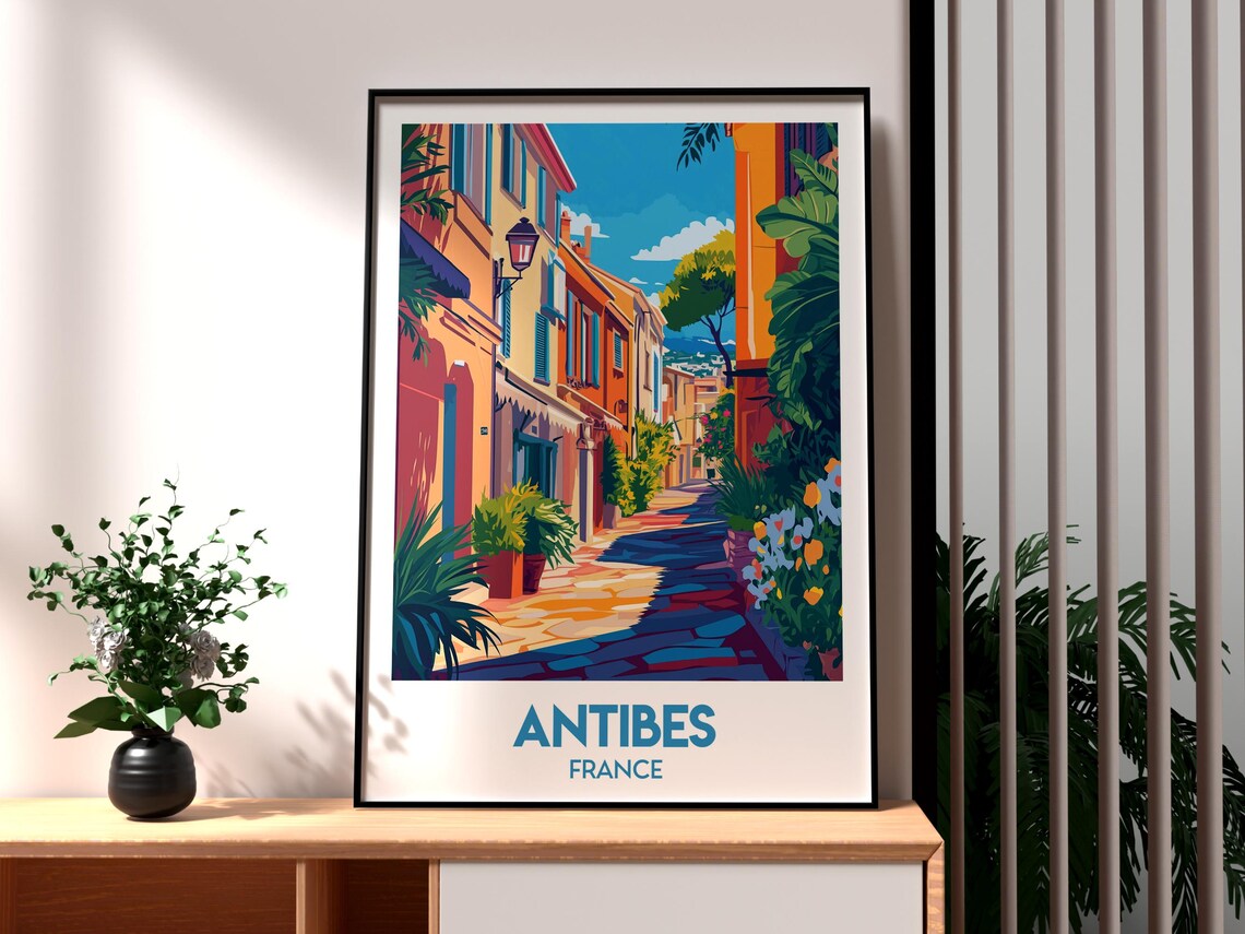 Antibes France Old Town Street Scene Retro Style Travel Poster