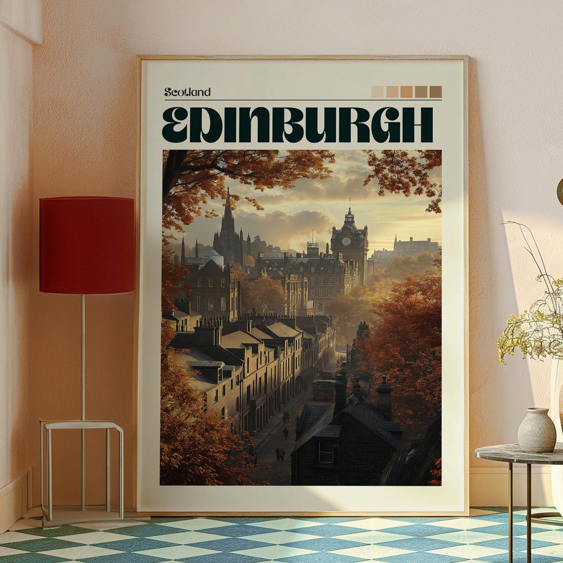 Edinburgh Scotland Historic Skyline Sunset Autumn Streets Poster - Image 2