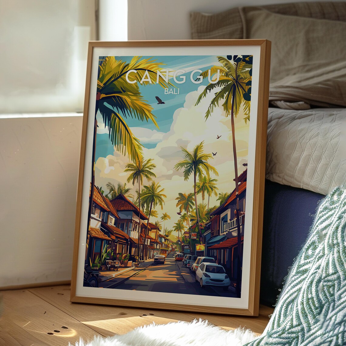 Canggu Bali Indonesia Surf Town Palm Lined Street Retro Travel Poster - Image 3