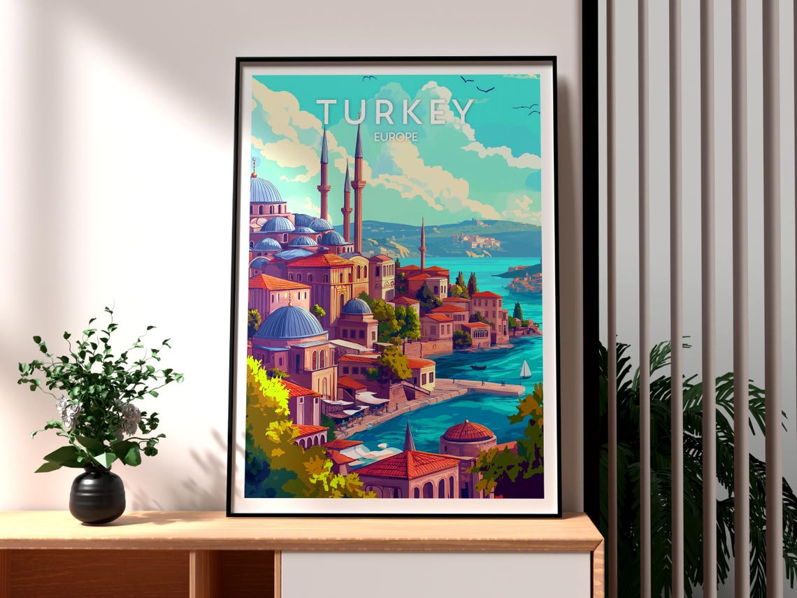 Turkey Mosque Minaret Bosphorus Waterfront Istanbul Travel Poster