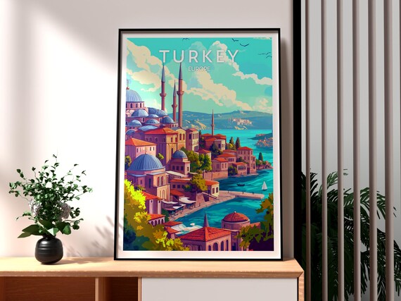 Turkey Mosque Minaret Bosphorus Waterfront Istanbul Travel Poster